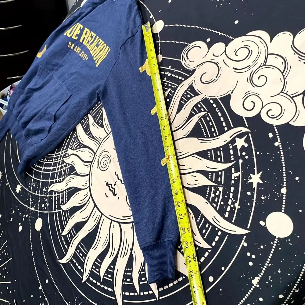 True Religion Hoodie Men's L Blue Cotton Graphic Print Loungewear Gym Training - Picture 6 of 6